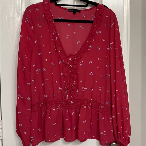 Gibson - Ruffle Detail Smock Waist Blouse - Picture 9 of 13